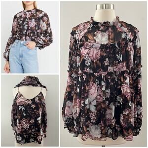 Anthropologie O.P.T Floral Ruffle Blouse Cami Long Sleeve Modest Medium NWT